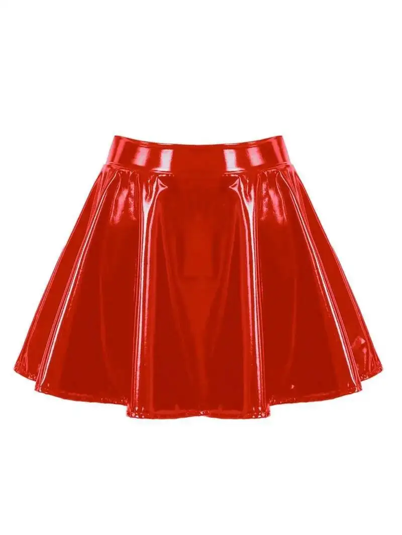 

Women's A Line Skirt Glossy Patent Leather Flared Miniskirt Dance Performance Skirt Clubwear Cosplay Retro Style Fashion JDB7