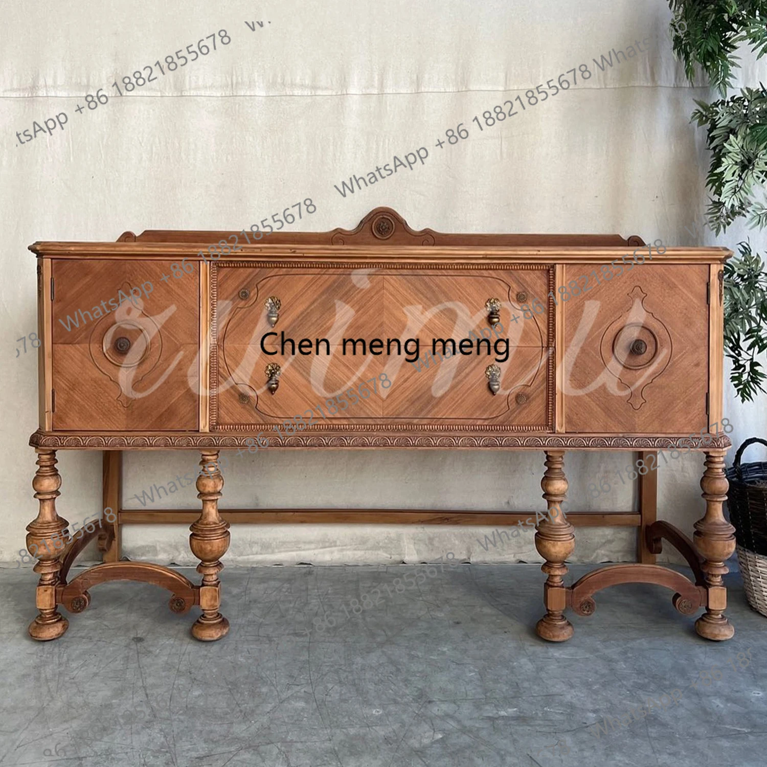 

Medieval solid wood porch cabinet villa living room locker American retro walnut storage cabinet