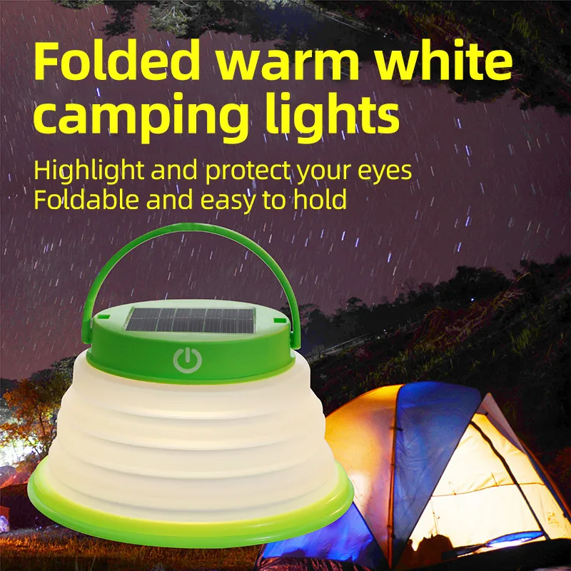 Outdoor USB Rechargeable Lamp Foldable Solar Charge LED Lamp Camping Fishing Portable Light Hook Up Tent Night Lights 600mAh