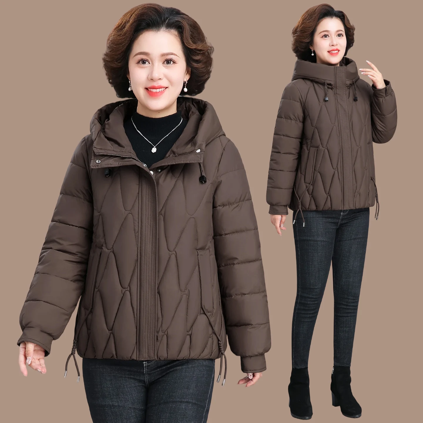 

Модная зимняя куртка для женщин, короткое пуховое пальто из хлопка, большие размеры, скрывающее живот, подходит для женщин среднего и старшего возраста.