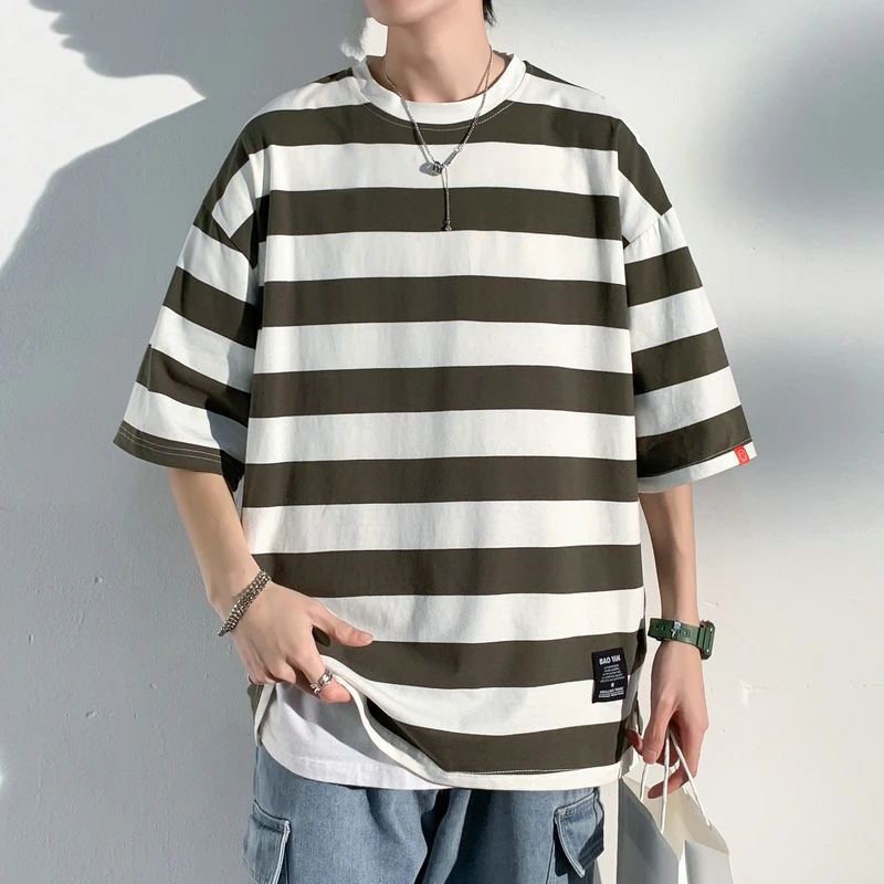 T Shirt Men Cotton Striped Fashion Mens Summer T-shirts 5XL Male Oversized Tee Shirts Funny Casual TShirt for Man