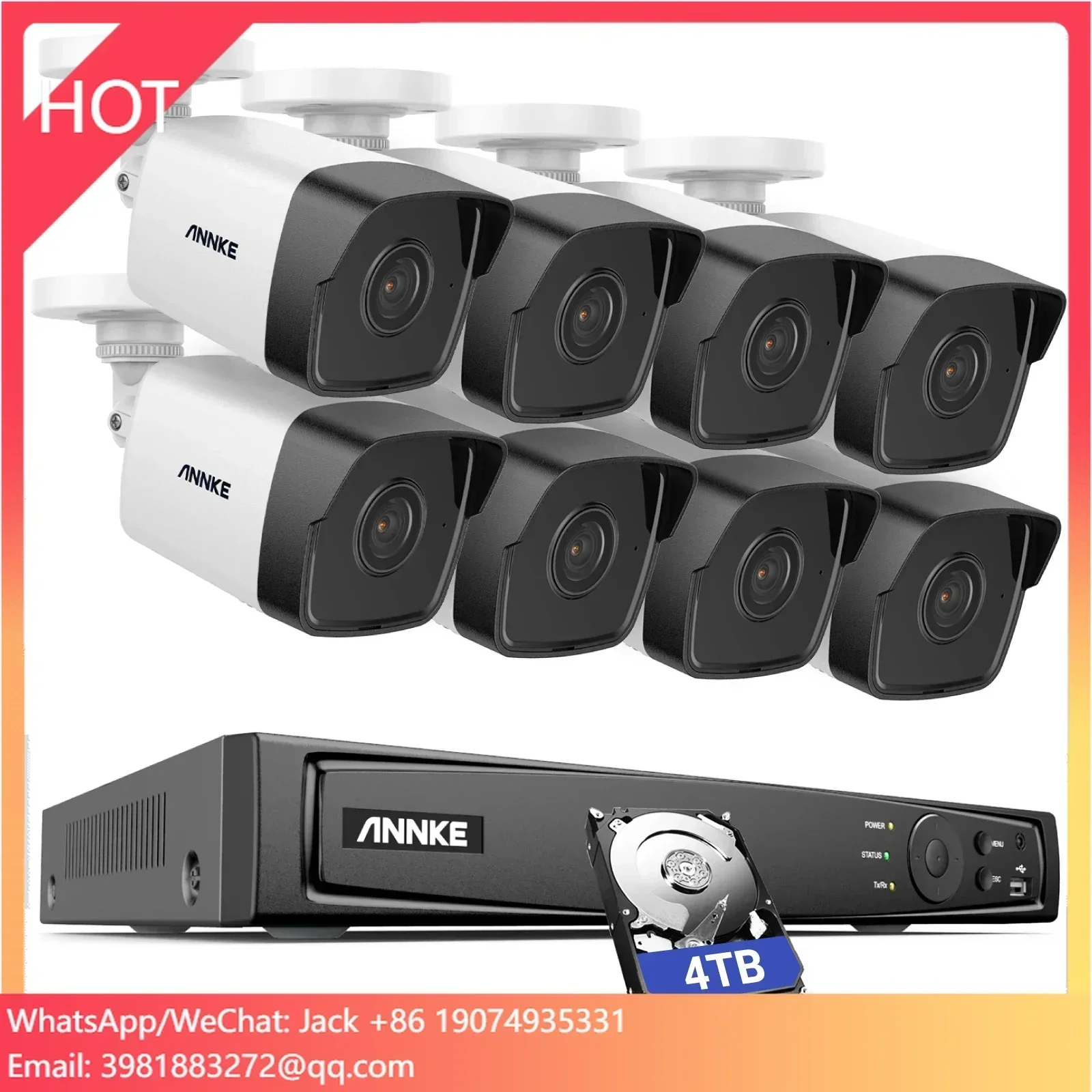 ANNKE H.265+ 16CH 8MP PoE NVR Security Camera System 8pcs 5MP IP POE Camera with Audio CCTV System with 4TB Hard Drive