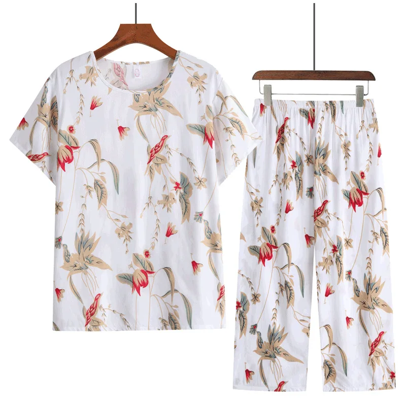 Conjunto de Pijama de verano para mujer, ropa de dormir cómoda de manga corta, camiseta de dos piezas para abuela, ropa de casa para personas mayores