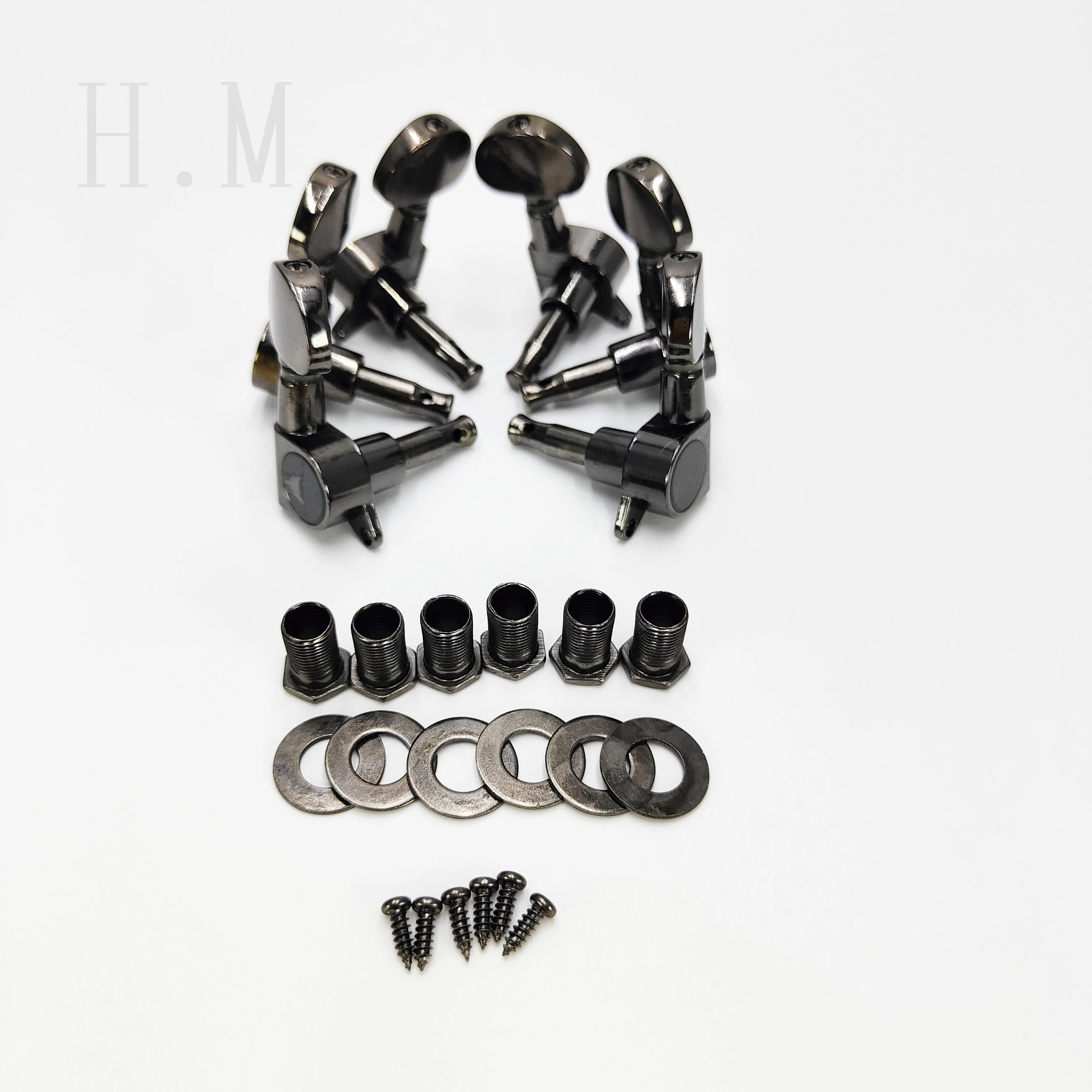 

6PCS Black Nickel Folk Acoustic Guitar Tuning Peg Fully Enclosed Semi-Circular 3L3R Guitar Tuning Pegs