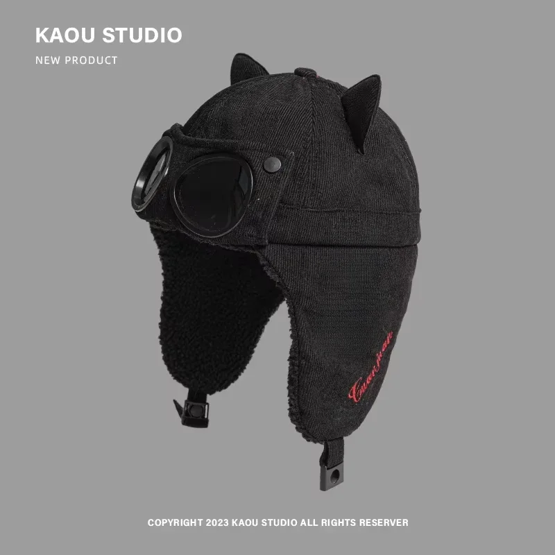 جديد جودة عالية المتخصصة الشتاء لطيف النظارات الشمسية الطيار قبعة الرجال والنساء آذان القط المخملية تزلج الأذن حماة منفذها القبعات Gorras