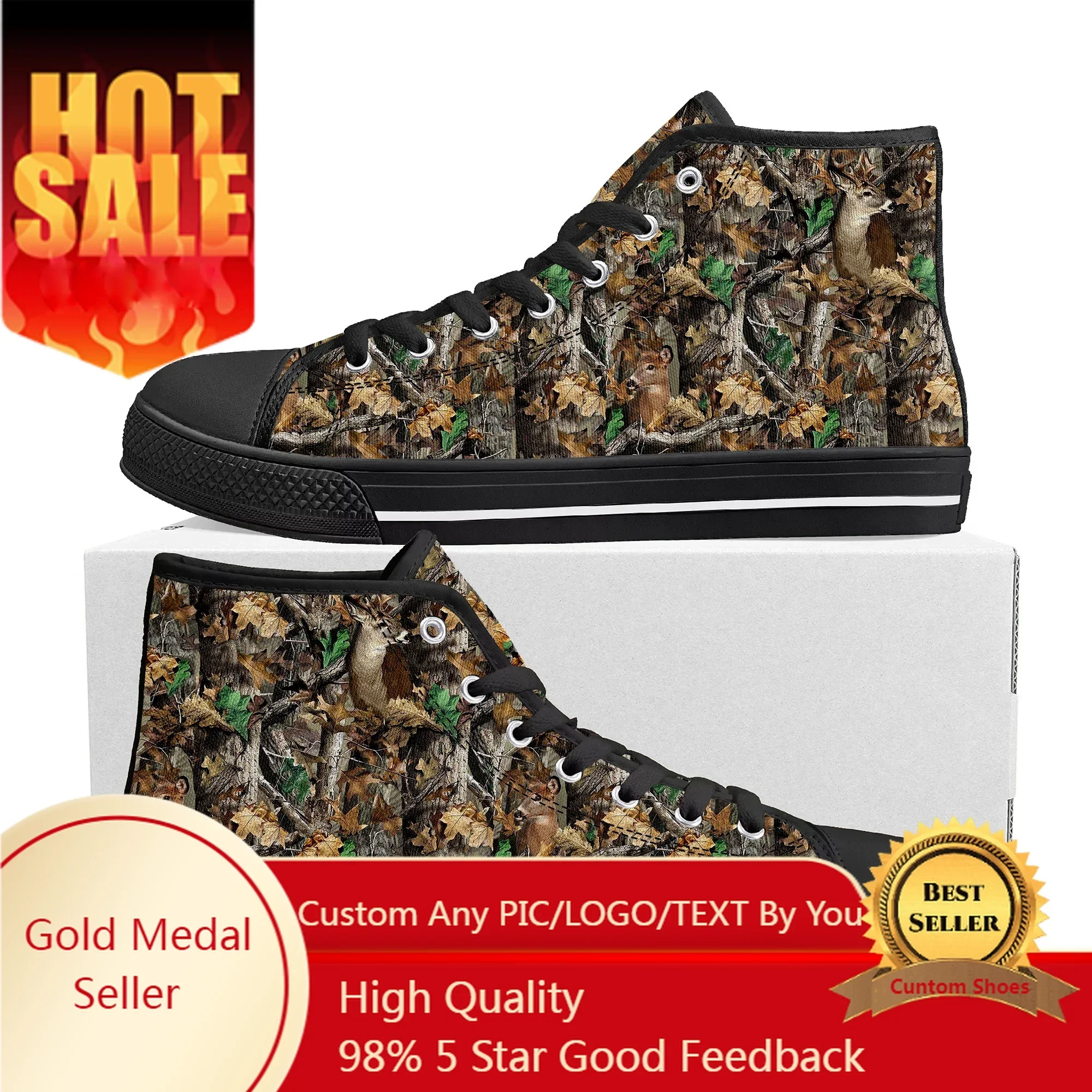 Camo Deer Camouflage Hunting High Top High Quality Sneakers Mens Womens Teenager Canvas Sneaker Custom Made Casual Couple Shoes