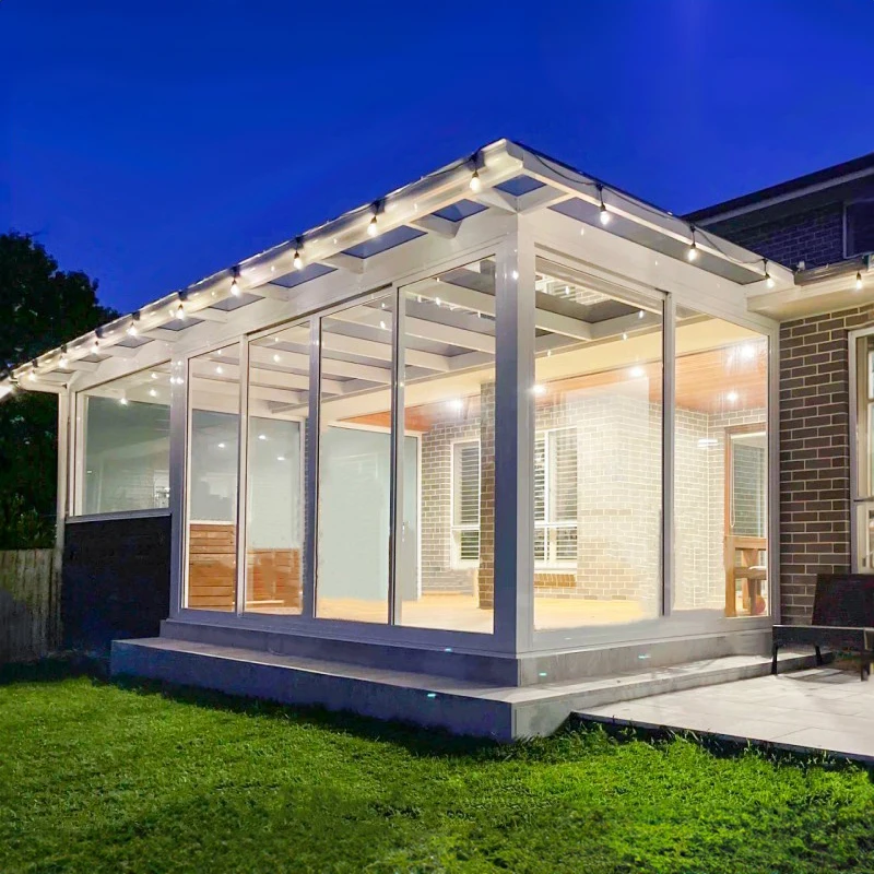 Aluminum Alloy Glass Sunhouse with Waterproof Triangle Roof Tempered Glass Sunroom for Garden Patio Backyard sunroom
