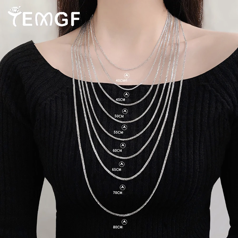 

TEMGF 925 Pure Silver Fox Tail Chain 1.2mm Unisex Necklace for Women Men Hip Hop Party Fine Jewelry Fashion Neck Item Adjustable