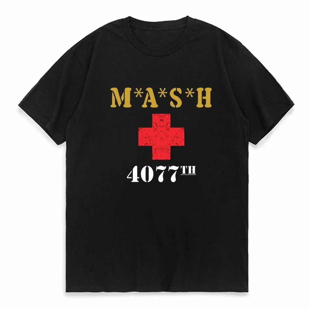 

MASH 4077 Distressed Logo men t shirt tee shirt homme mash 4077 pattern t-shirt summer style fashion Short Sleeve Original shirt