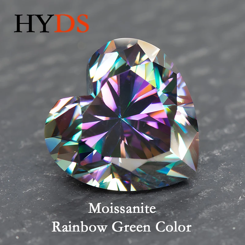 

Moissanite Stone Heart Cut Rainbow Green Color VVS1 Gemstone Passed Diamond Tester Beads for Jewelry Making with GRA Certificate