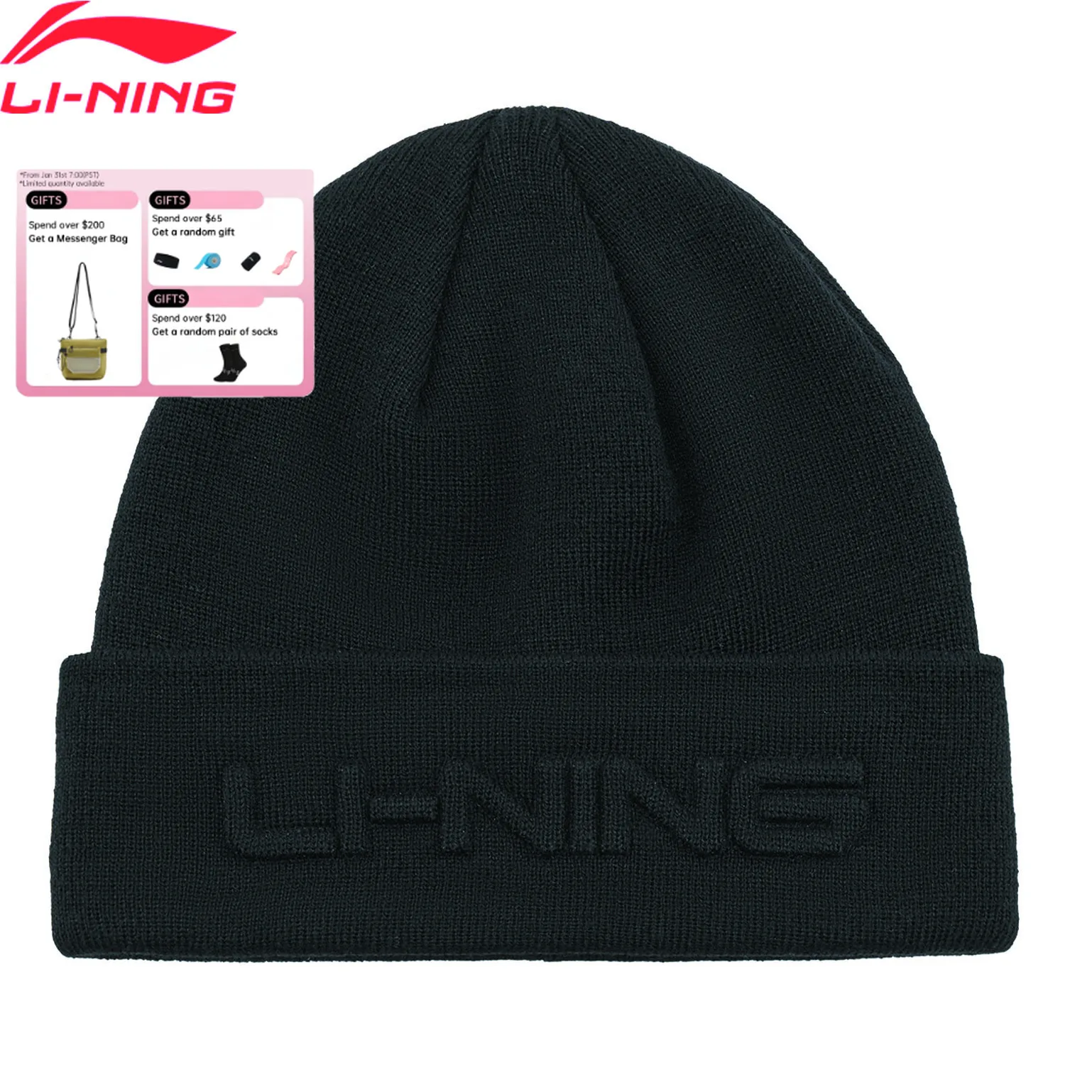 

Li-Ning унисекс вязаная шапка в спортивном стиле 56-60 см 70,5% акрил 29,5% шерсть теплая подкладка для мужчин и женщин стильная кепка для отдыха AMZV033