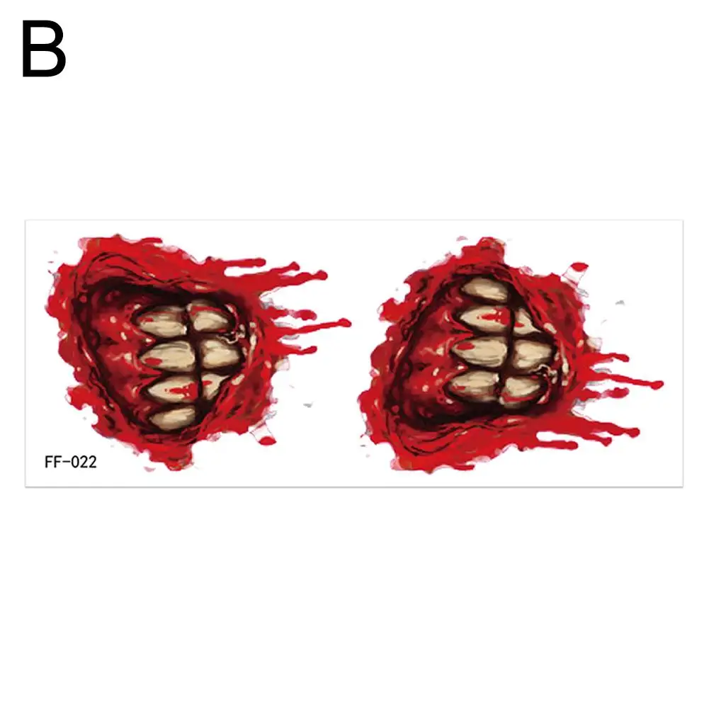 ملصق رعب هالوين ، فم كبير ، فم ، مكياج مضحك ، زي شيطان ، حفلة ، وشم ، مقاوم للماء ، إكسسوارات تأثيري ، w8c1
