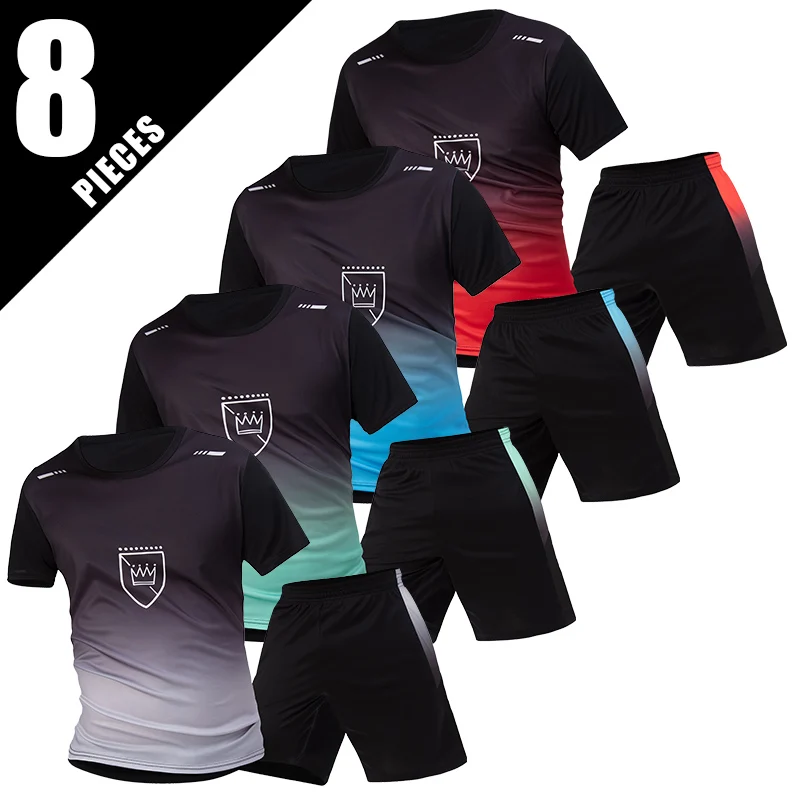 

8-piece Four Seasons Men's Short Sleeve Set Gradient Speed Drying T-shirt for Youth Sports Running Comfortable Casual Loose Top