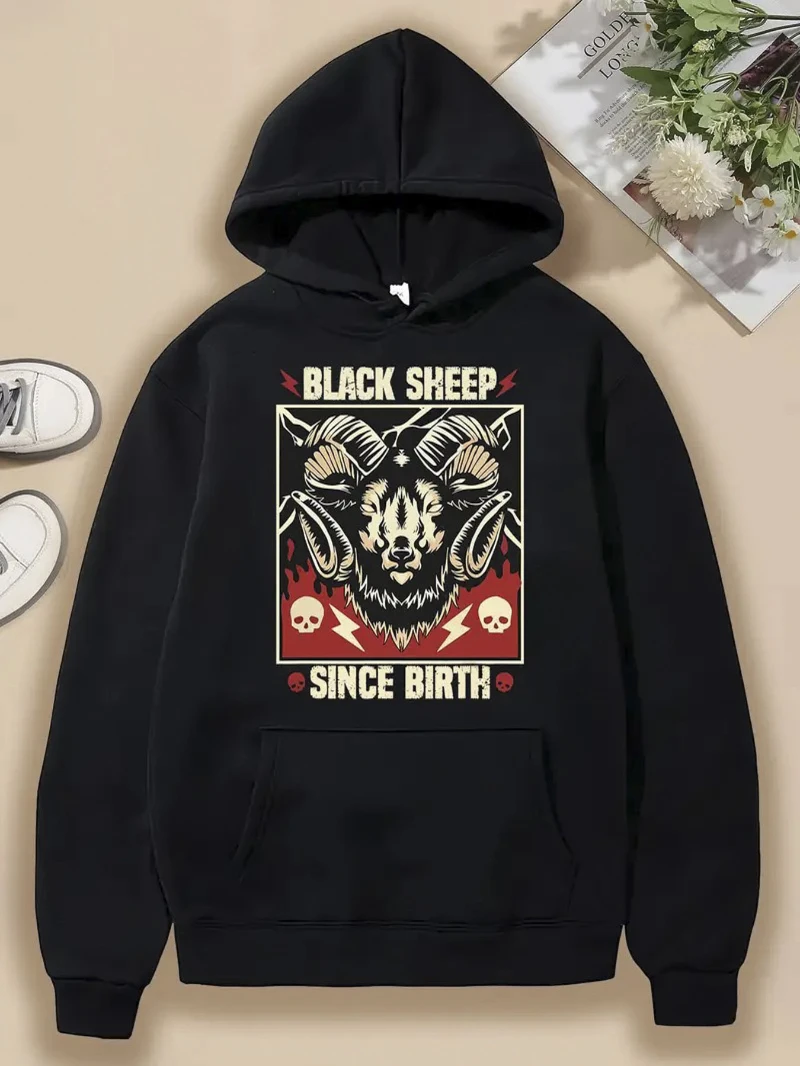 

2025 Autumn and Winter Hooded Sweatshirt Black Sheep Print Men's Hooded High-end Luxury Is for Both Men and Women Top