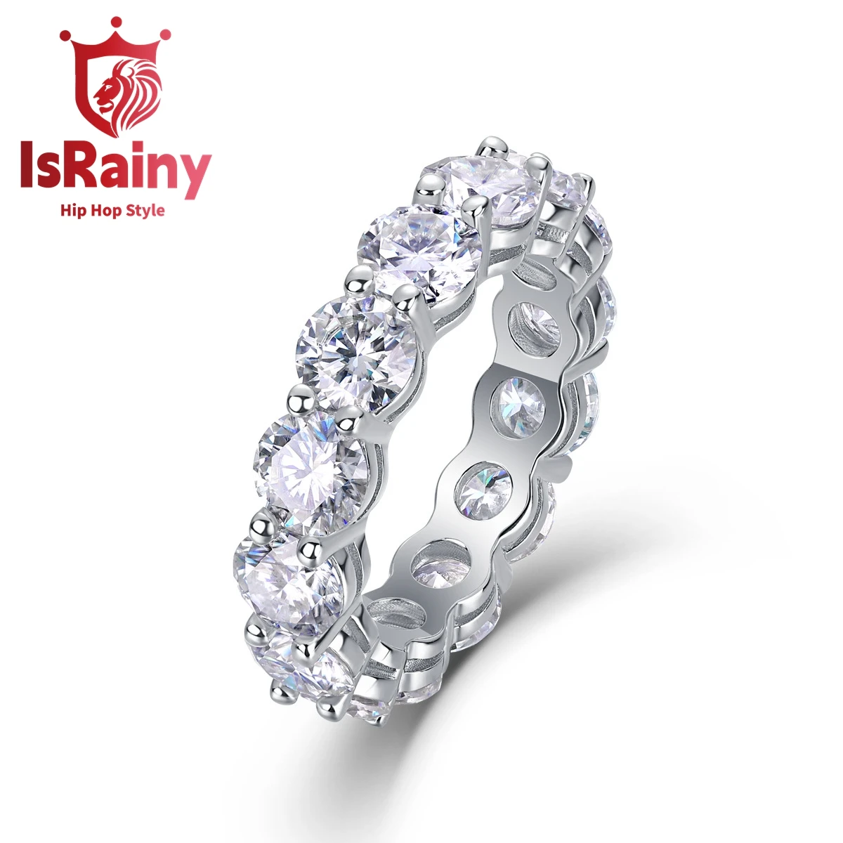 

IsRainy Hip Hop Rock Solid 925 Sterling Silver Round Real GRA Moissanite Diamonds Rings Engagement Anniversary Fine Jewelry