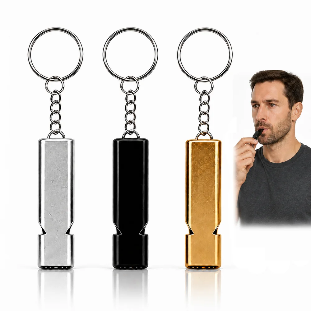 Flat Aluminum Alloy Double Tube Emergency Survival Whistle High Decibel Loud Safety Lifesaving Tool Outdoor EDC Gear