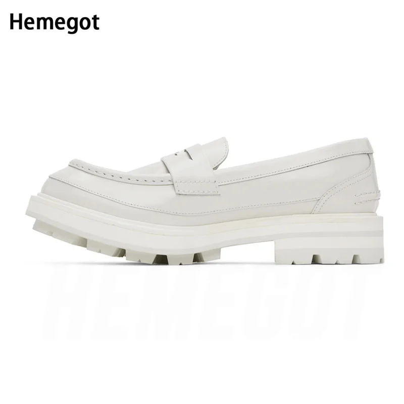 

Men Thick Sole Loafers Slip On Casual Shoes Shoes White Leather Shoes British Style Wedding Party Business Dress Men Shoes