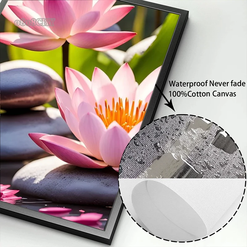 Spa Zen Cherry Blossom  Lily Pink Lotus Canvas Print Posters Art Painting Fitness Yoga Studio Wall Art Decor Pictures Home Decor