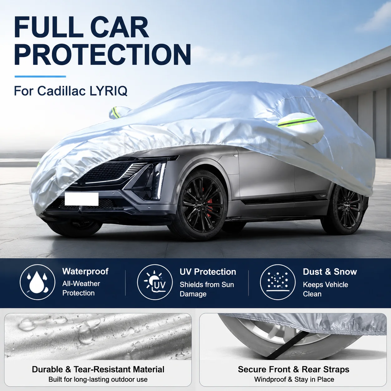 Waterproof Outdoor Full Car Cover Reflective Strips Snowproof Dustproof UV Protection For Cadillac LYRIQ Auto Exterior Accessory