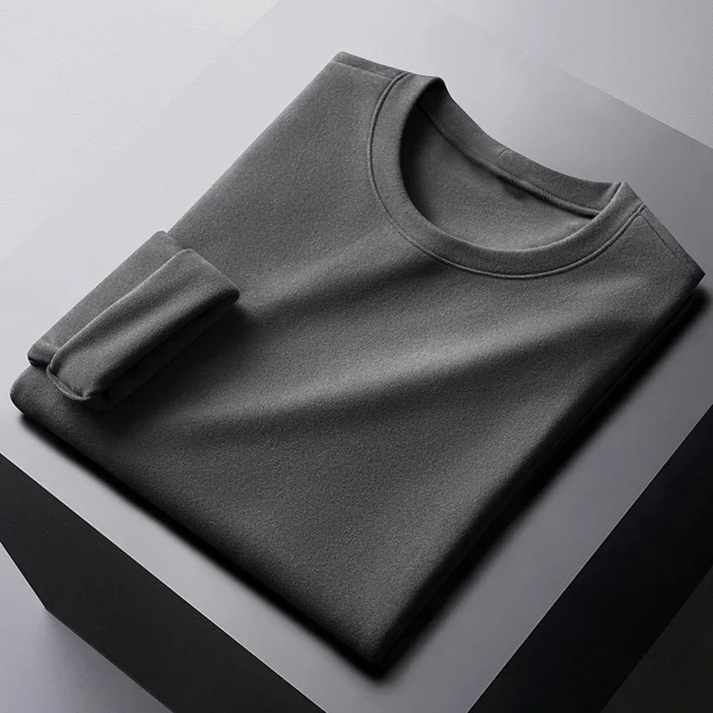 

Double-Sided Fleece Long Sleeve T-Shirt Warm Winter Base Layer Loose Fit Unisex Solid Color Casual Thermal Top for Men And Women
