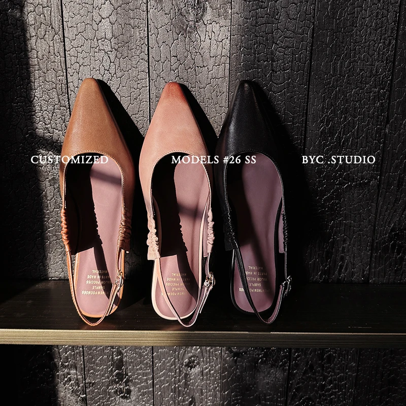 2026 spring summer women mules natural leather plus size 22-25.5cm cowhide+sheepskin+pigskin pointed toe buckle women sandals