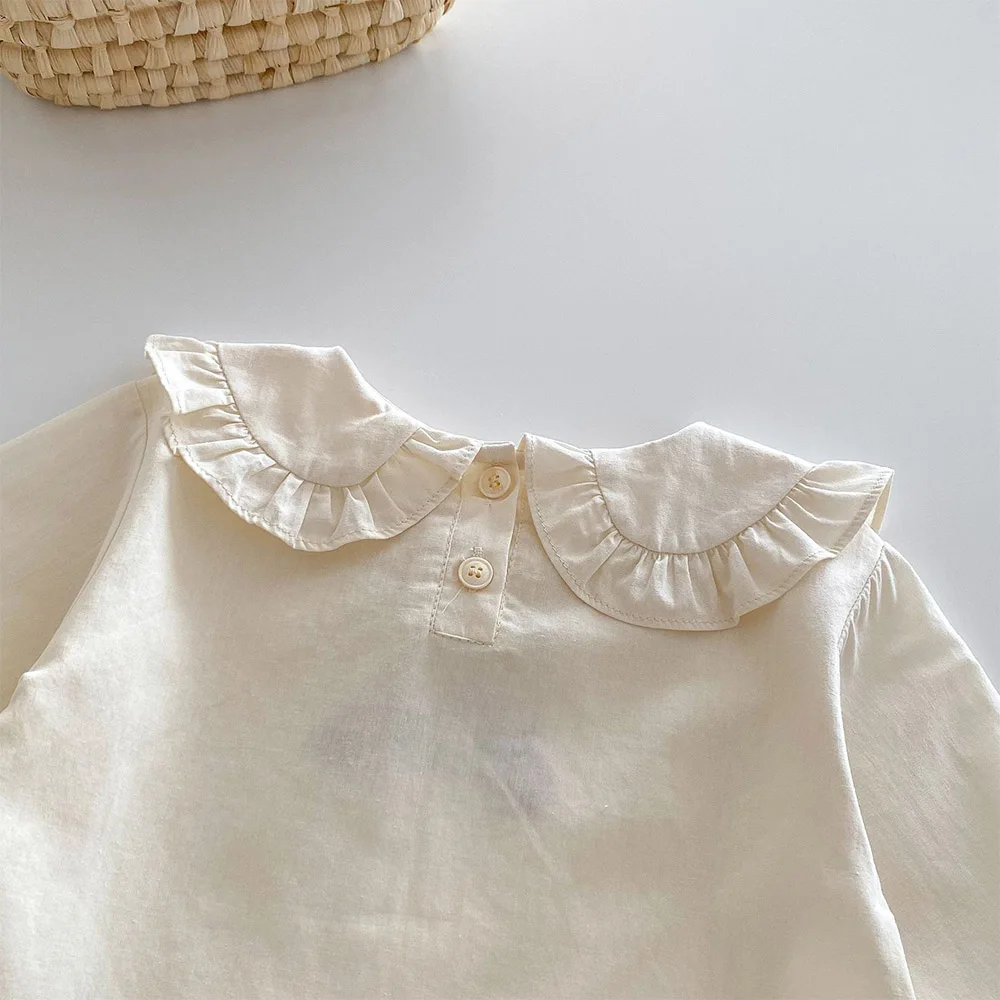 Toddler Girl Long Sleeve Tops Peter Pan Collar Ruffles Embroidery Princess Birthday Kids Boutique Clothing Girls Blouse