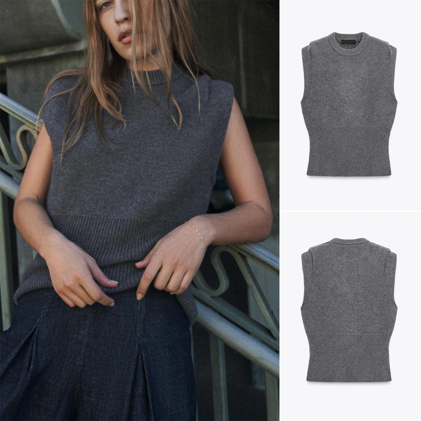 

Autumn New Women's Loose Knitted Vest Top oulder Pleated Lazy Sle Soft Polyester Fiber Long Sve V-Ne ort Length