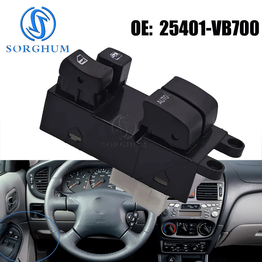 SORGHUM-botón de interruptor de ventanilla eléctrica con tracción delantera izquierda, para Nissan Almera N16E TERRANO II R20 Tino 25401-VB700 25401-BU861