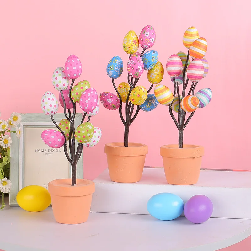 1pc Easter Egg Potted Plant Easter Artificial Tabletop Easter Egg Tree Decor Spring Home Party Decoration Flower Arrangement