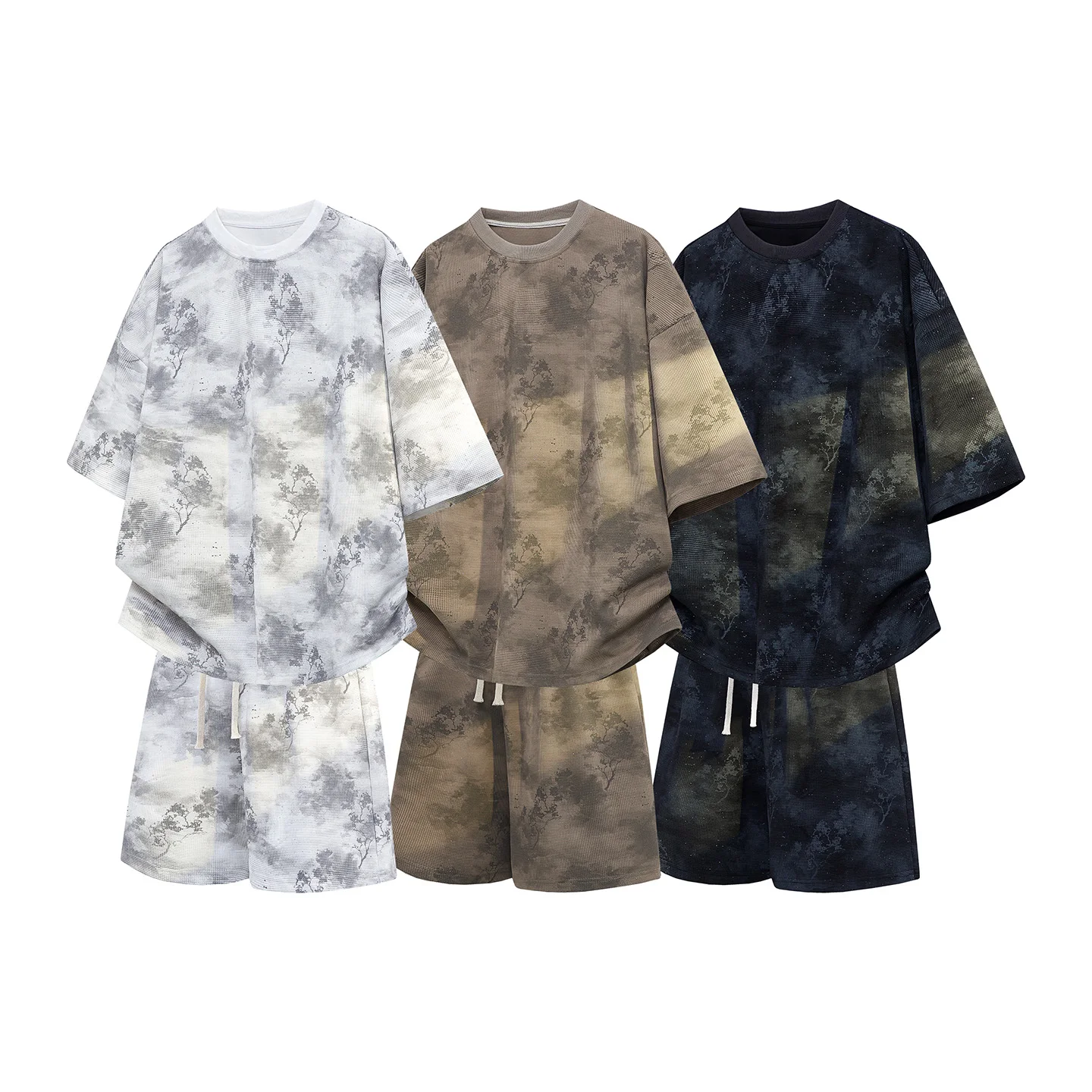 

Men's Summer Tie-Dye round Neck T-Shirt set Loose Fit Fashion Trend Short Set Casual Comfortable Top for Men