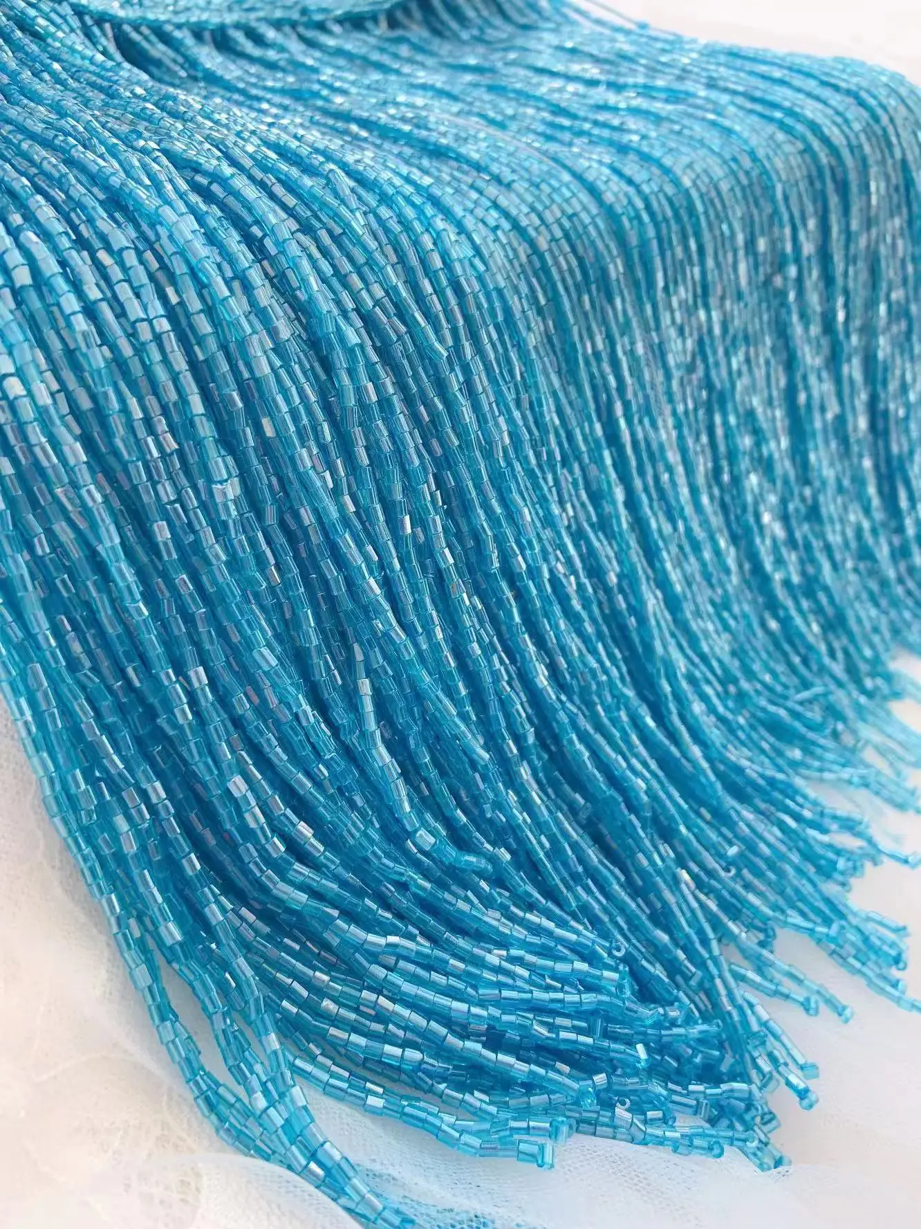 2 Yards Vivid Blue Seed Bead Fringe Trim with Tassel Tape for Dance Costume,Haute Couture,Millinery Crafts,Party Embellishme