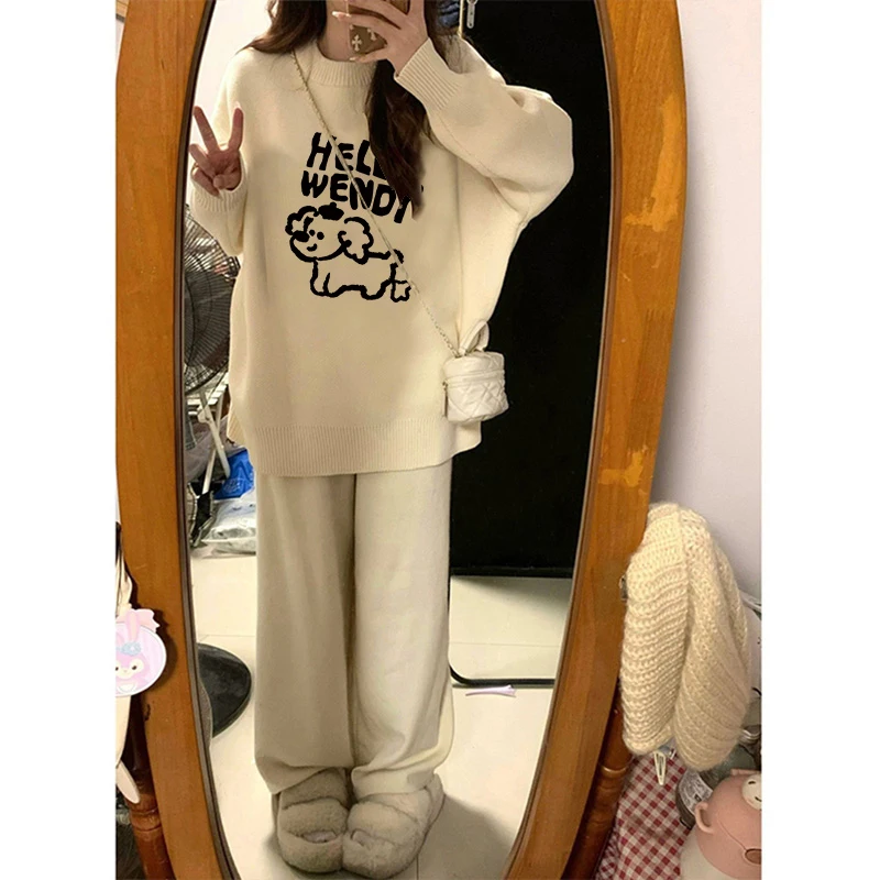 Retro Japanische Sle Weiche Faul runde Ne Pullover frauen Lose Herbst Winter Cartoon INS Trendy Marke Milch Aprikose Farbe top