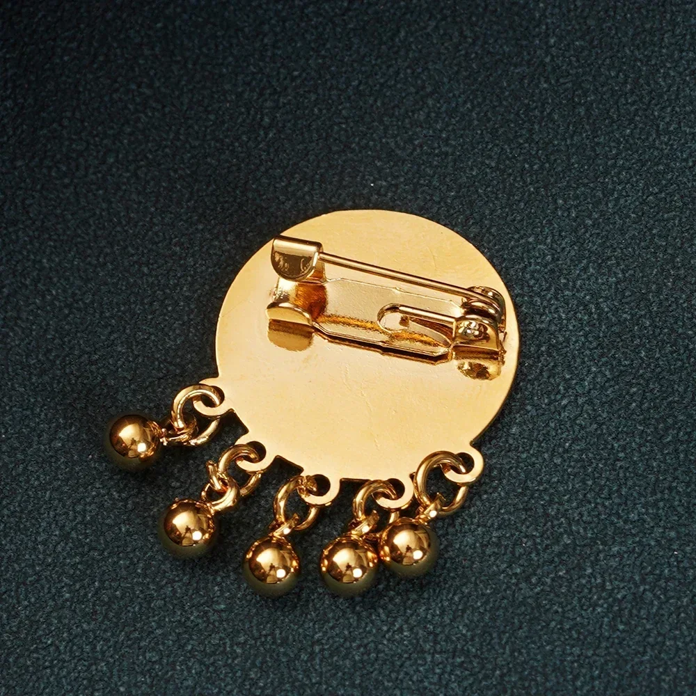 Turkish Totem Round Brooch Pins Gold Plated Ethnic Bridal Jewelry Pins Hajib Pin Arabic Wedding Gifts Luxury Bijoux Women