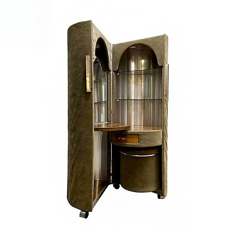 

Creative high-end solid wood metal dressing table, villa bedroom home designer light luxury flannel dressing table