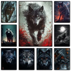 Black Wolf with Red Eyes Poster Fierce Wild Animal Wolfs Bellow Canvas Painting Wall Art for Living Room Home Decor Mural