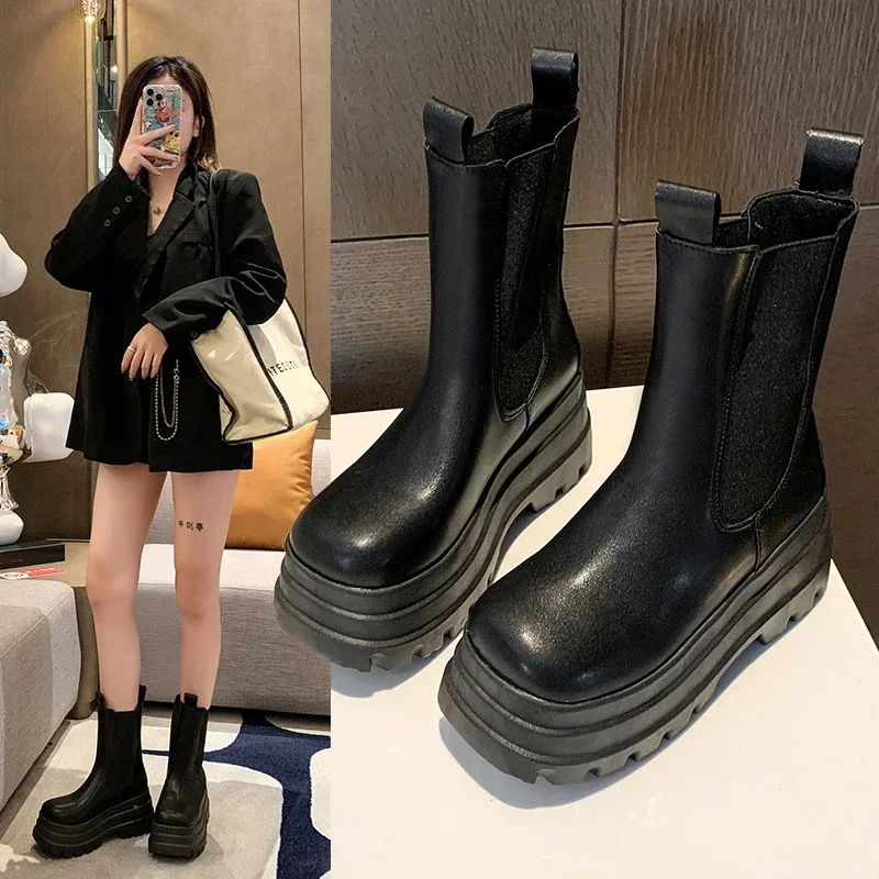 

2024 Fashion New Boots Women's Shoes Fashionable and Versatile Thin Round Head Cigarette Boots Platform Shoes Outdoor Versatile