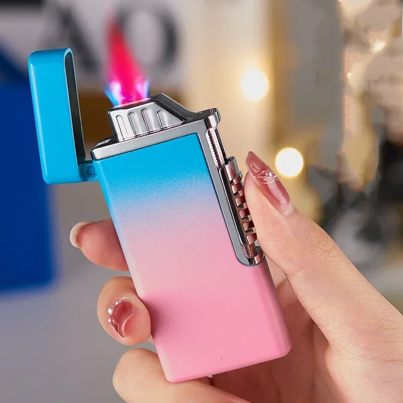 Red Flame Windproof Butane Gas Inflatable Lighter Fashion Gradient Color Gas Cigarette Lighters Smoking Accessories Cute Gift