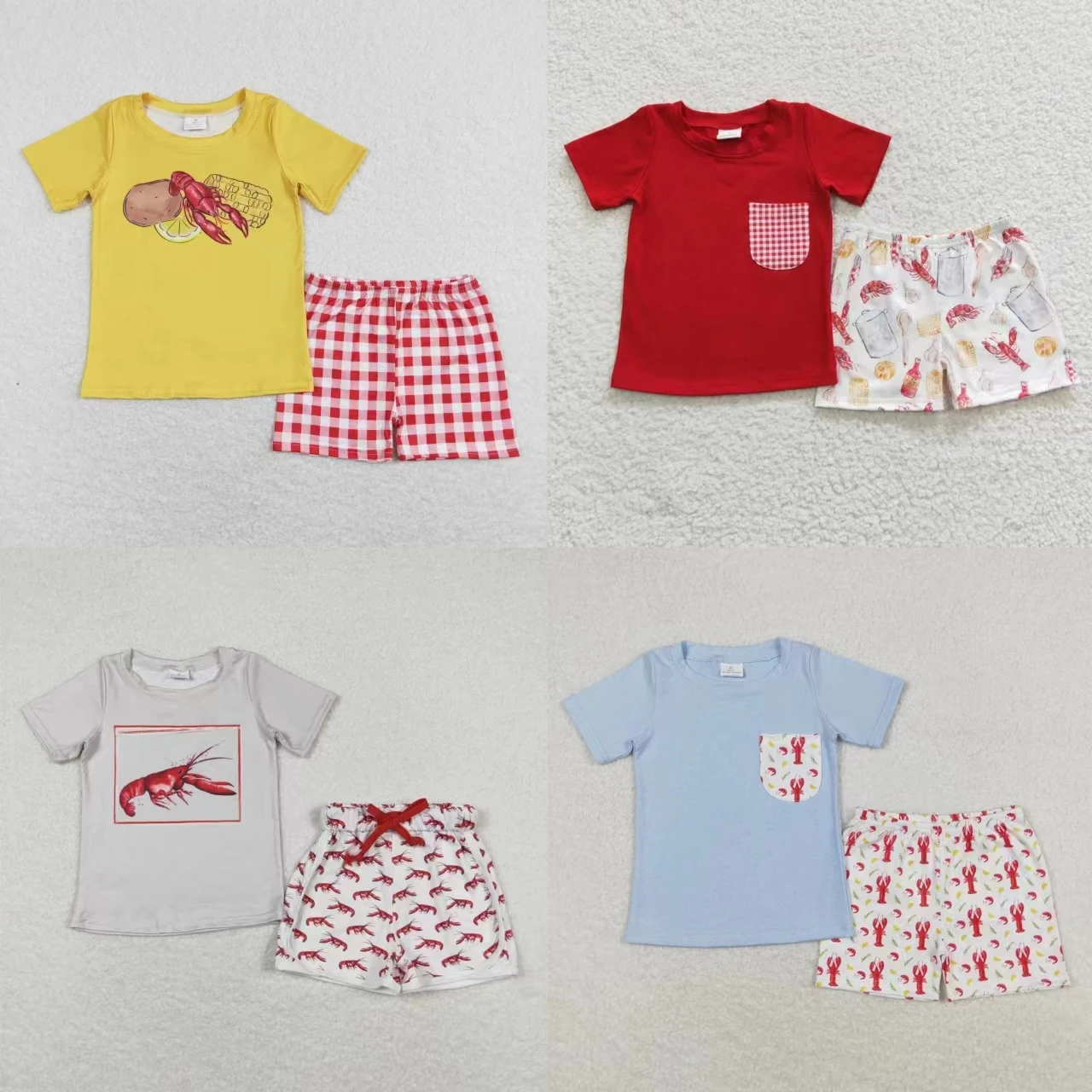 Wholesale Baby Boy Short Sleeves Crawfish Summer T-shirts Set Toddler Infant Shorts Kids Children Outfit