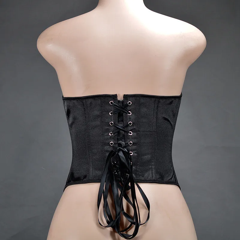 Womens Corset Satin Sexy Deep V Neck Overbust Bustier Gothic Lace Up Boned Corselet Bodyshaper Vintage Korsett Burlesque Costume