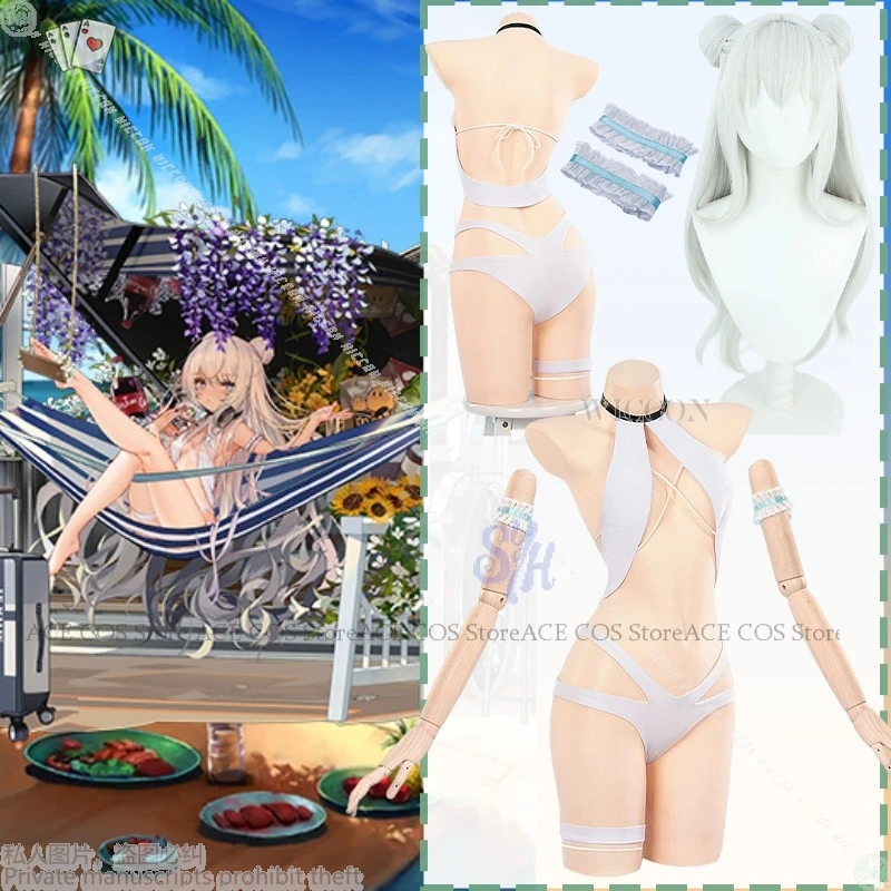 

Halloween Outfit Adult Anime Game Azur Lane Cosplay MNF Le Malin Costume Sexy White Bikini Kawaii Summer Swimminwear Cute L