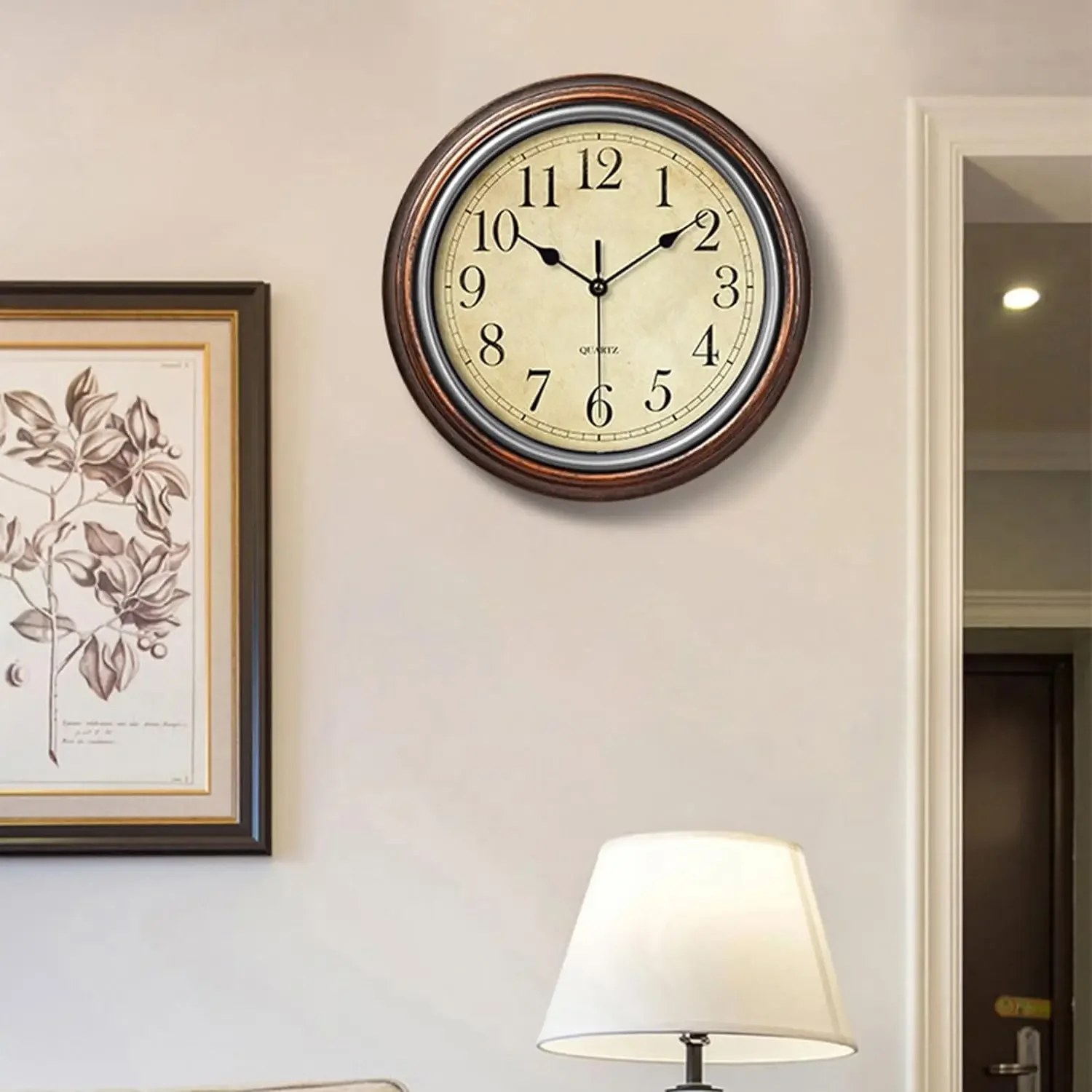 Reloj de pared europeo Vintage, reloj montado en la pared fácil de leer con números romanos/árabes silenciosos sin perforar para decoración del hogar