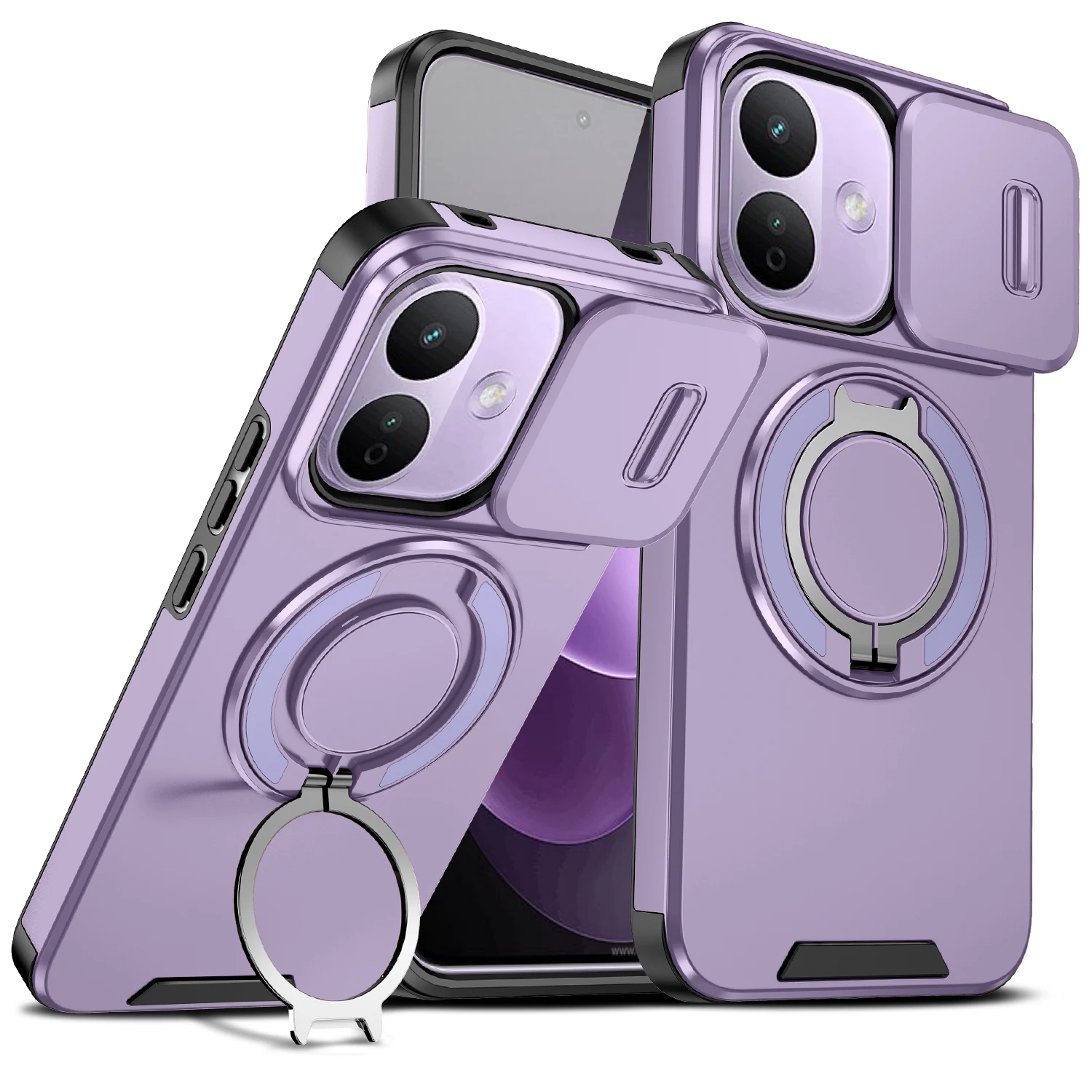 Slide Camera Lens Protection Phone Case For Redmi Note 17 Pro Shockproof Armor Cover Magnetic Ring Holder Kickstand  Hard Shell