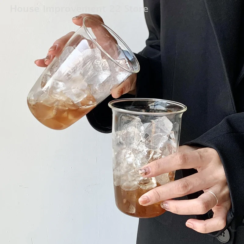 ถ้วยกาแฟม้วนถ้วยลาเต้แก้วในครัวเรือน Drinkware น้ําผลไม้นมแก้วง่ายโปร่งใสขวดน้ําเครื่องแก้วถ้วย Coffeeware