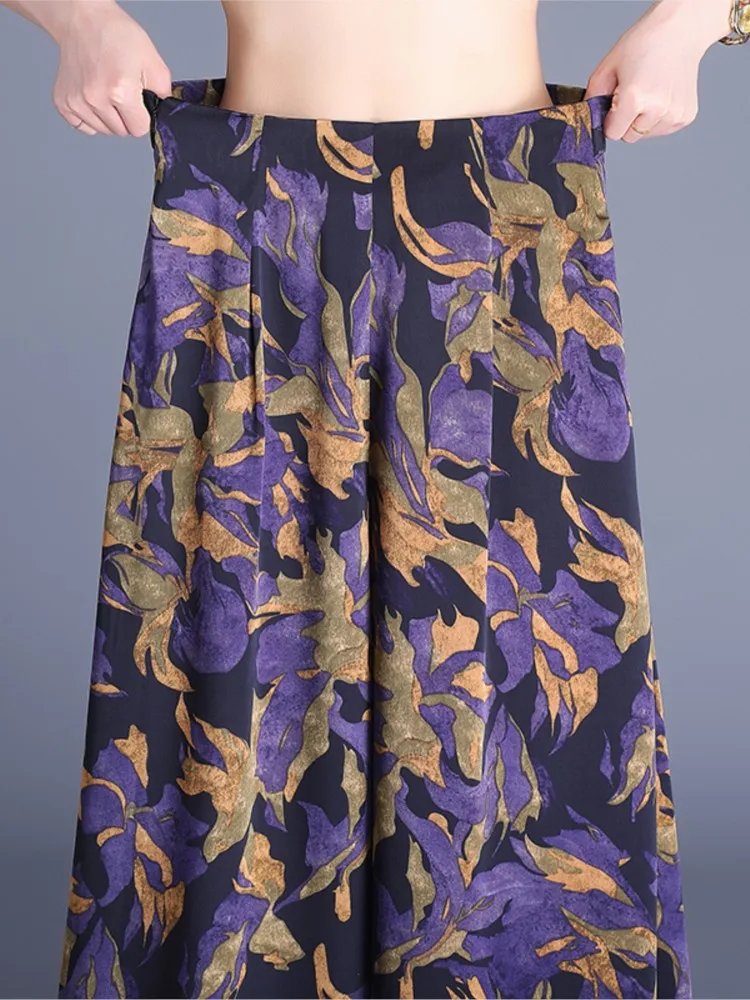 ZUZK Pantaloni a gamba larga stampati alla moda estiva Comode donne Nuova versione coreana Pantaloni casual larghi in vita elastica Tessuto ecetato