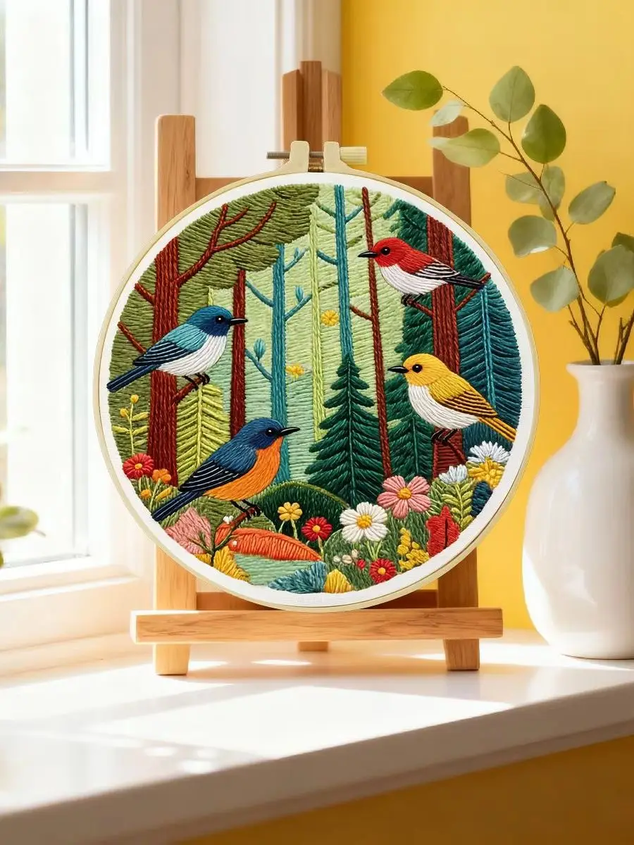 1 Stück 20X20CM/15X15CM 7,87/6,3 Zoll Wald-Stickerei-Starter-Kit DIY-Kit DIY-Stickerei-Set Handarbeits-Set für Anfänger – Detail 6