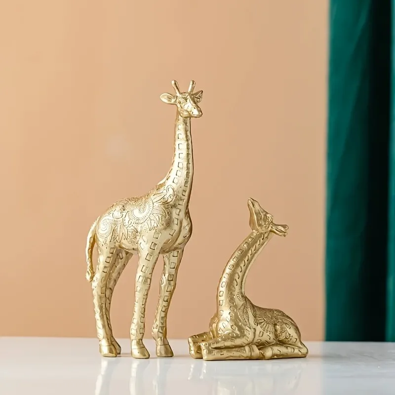 2pcs/set Giraffe Ornament, Golden Statue Art Craft, For Bookshelf Home Living Room Office Cafe Decor,Display Entryway Decor