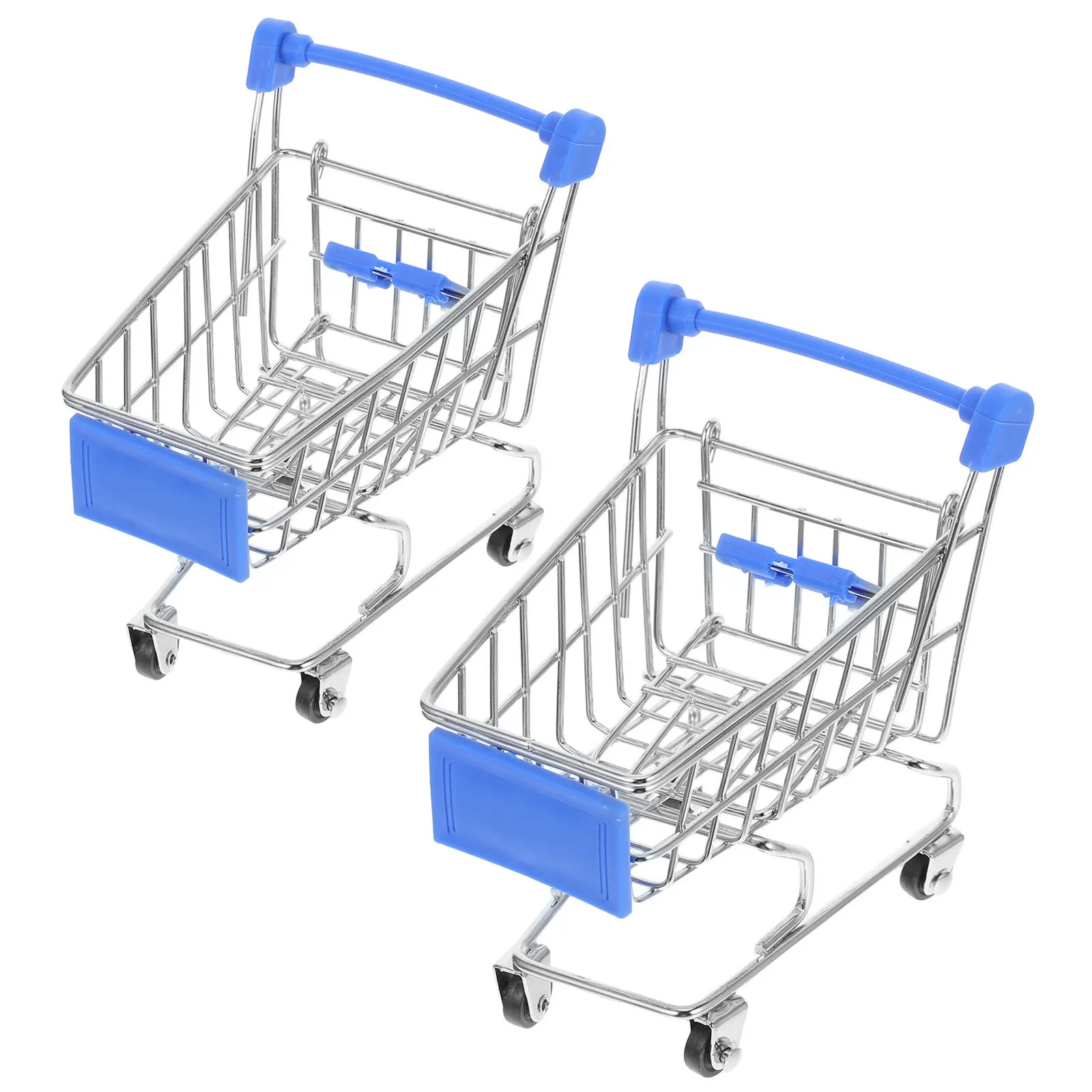 

2Pcs Mini Supermarket Shopping Cart Compact Realistic Handcart Ornament for Desk Decoration Pretend Play Photography Prop Small