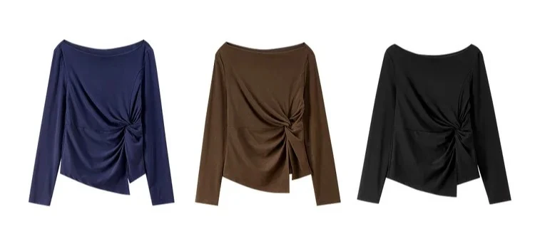 SENTUBILA Lyocell-T-Shirts für Damen, Frühling 2026, schulterfreier Ausschnitt, verdrehter, unregelmäßiger Saum, schlichte Strickoberteile W61TL5033 – Detail 33