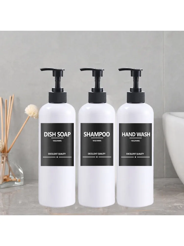 Distributeur de Shampooing à Chaud de 500ml, Bouteille à Pompe, pour Lavage du Corps, Tous les Jours, pour la Cuisine, pour la Gratitude des Cosmétiques, avec Étiquette, Ensemble de 3 Pièces
