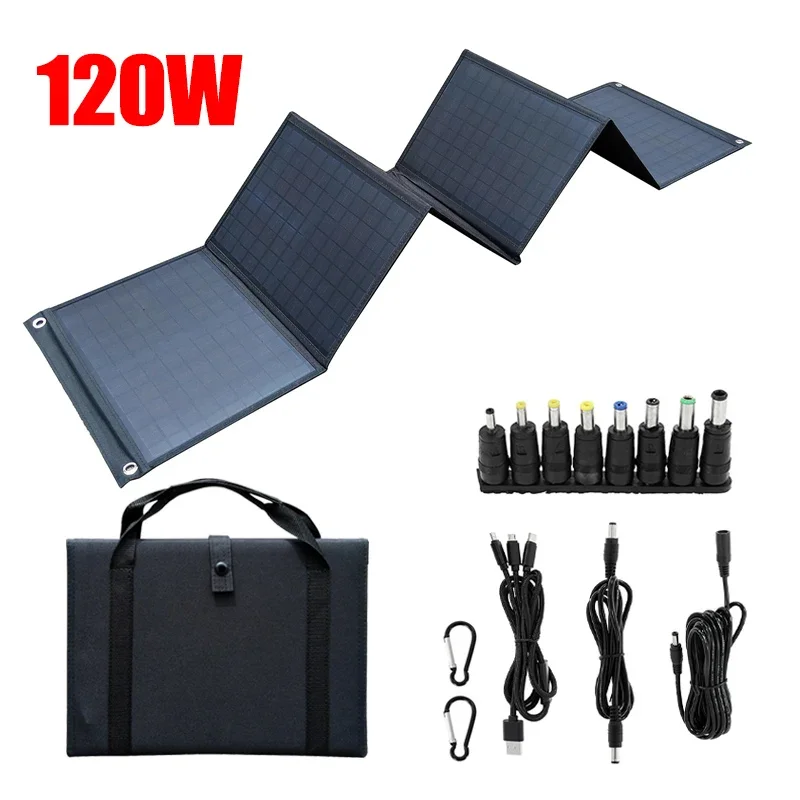 120W 18V Solar Panel Folding Bag USB+DC Output Charger Device Portable Foldable Bag Outdoor Travel Hiking Campaing Power Supply